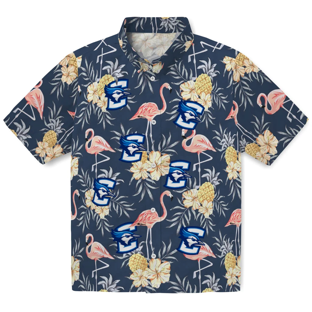 Creighton Bluejays Hawaiian Shirt - Flamingo Hibiscus | Hula Hawaiian Shirts