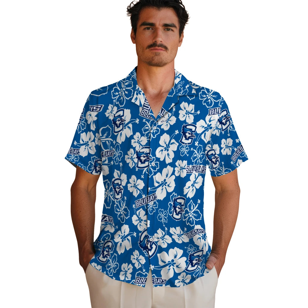 Creighton Bluejays Hawaiian Shirt - Hibiscus Flower Design | Hula Hawaiian Shirts