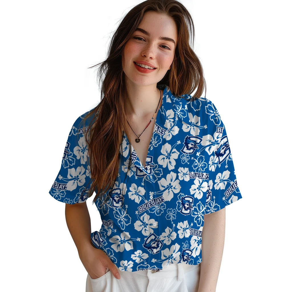 Creighton Bluejays Hawaiian Shirt - Hibiscus Flower Design | Hula Hawaiian Shirts