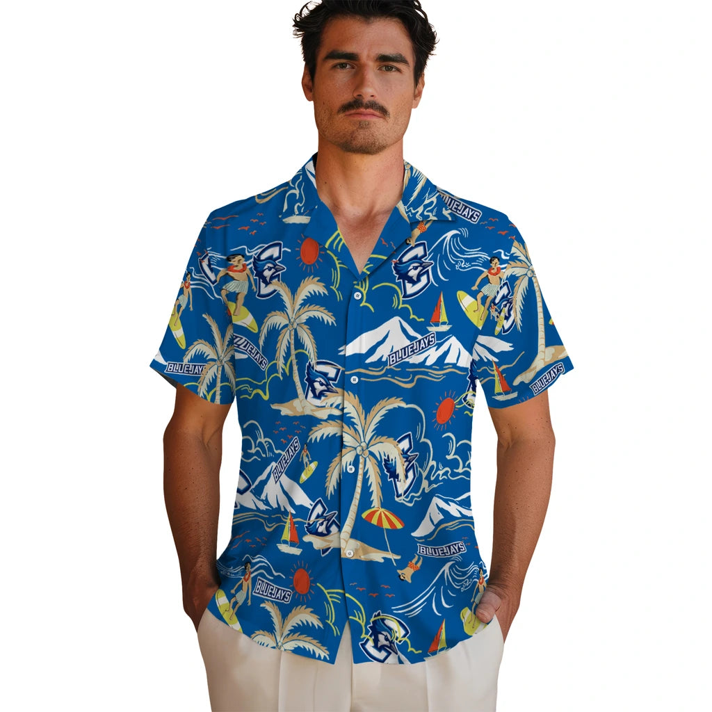 Creighton Bluejays Hawaiian Shirt - Palm Tree Island | Hula Hawaiian Shirts
