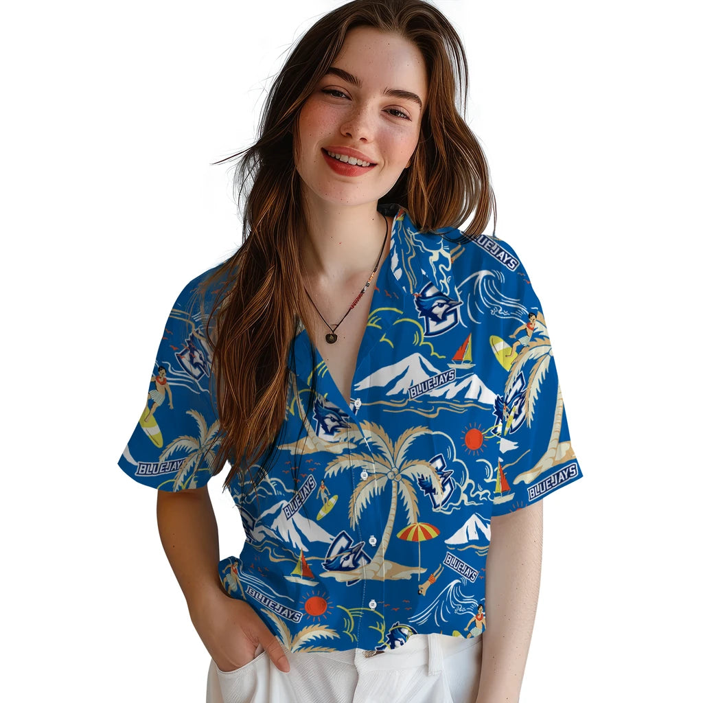 Creighton Bluejays Hawaiian Shirt - Palm Tree Island | Hula Hawaiian Shirts
