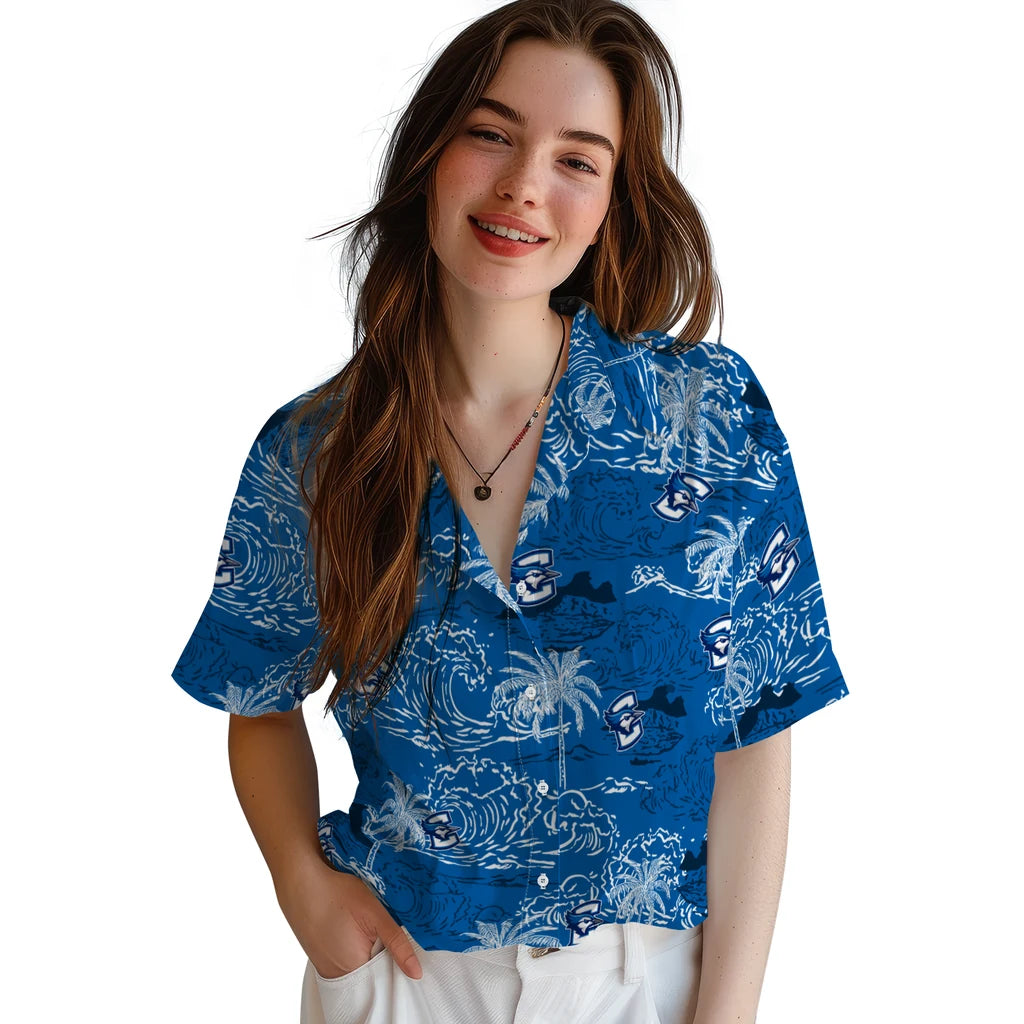 Creighton Bluejays Hawaiian Shirt - Wave Palm | Hula Hawaiian Shirts