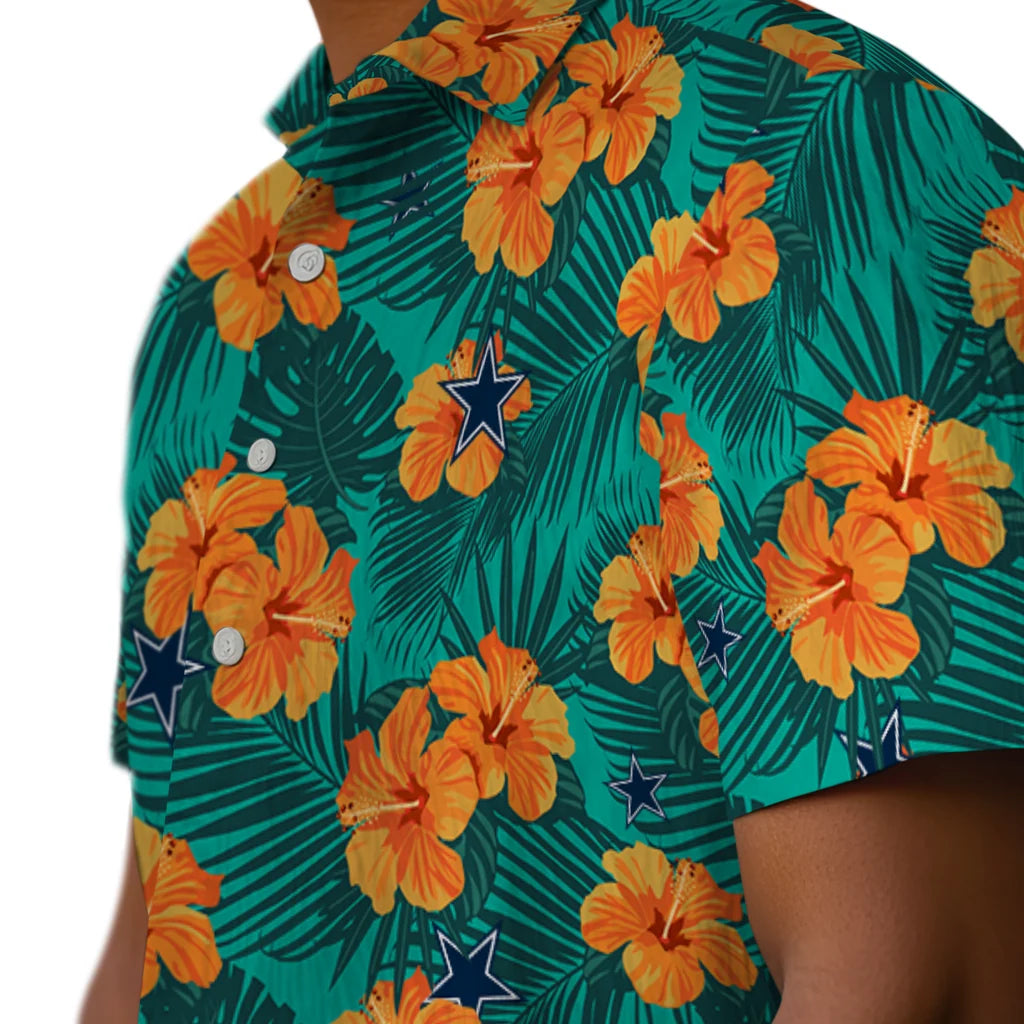 Dallas Cowboys Hawaiian Shirt - Hibiscus and Palm Leaves | Hula Hawaiian Shirts