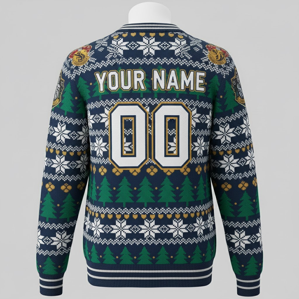 Dallas Cowboys x Harry Potter Ugly Christmas Sweater – Navy & Green "Wizarding Football" Knit - LeagueLockerGear