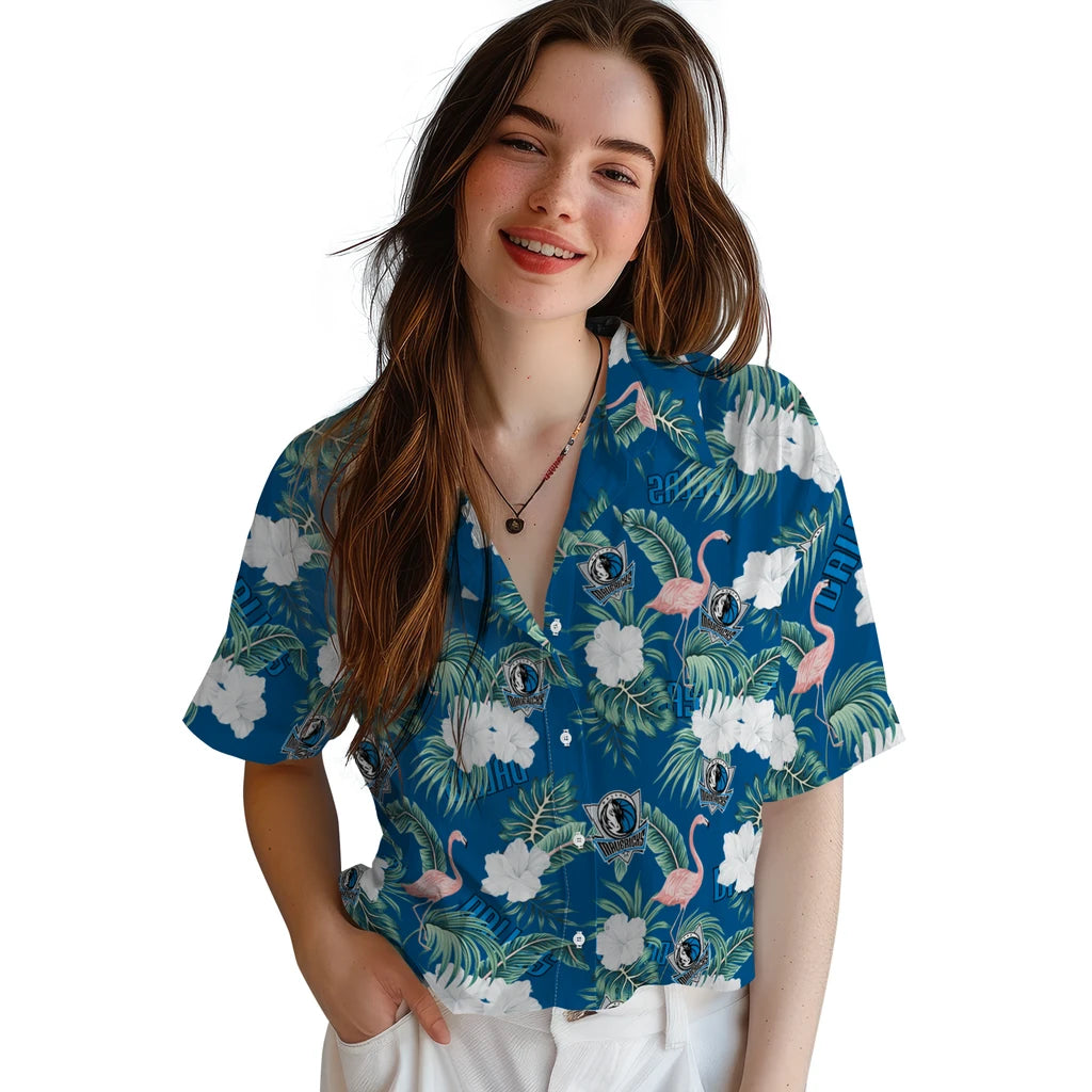 Dallas Mavericks Hawaiian Shirt - Flamingo and Hibiscus | Hula Hawaiian Shirts