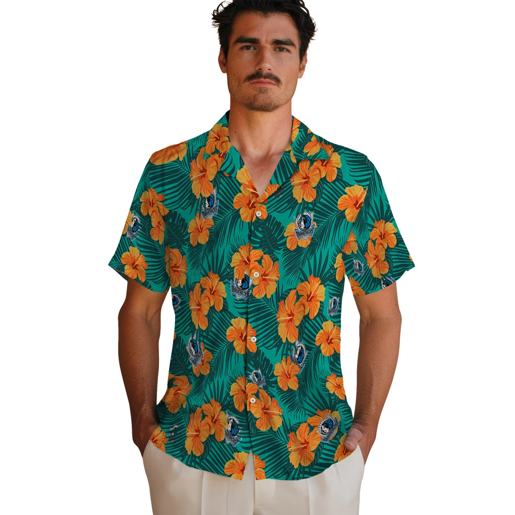 Dallas Mavericks Hawaiian Shirt - Hibiscus and Palm Leaves | Hula Hawaiian Shirts