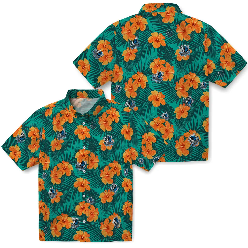 Dallas Mavericks Hawaiian Shirt - Hibiscus and Palm Leaves | Hula Hawaiian Shirts