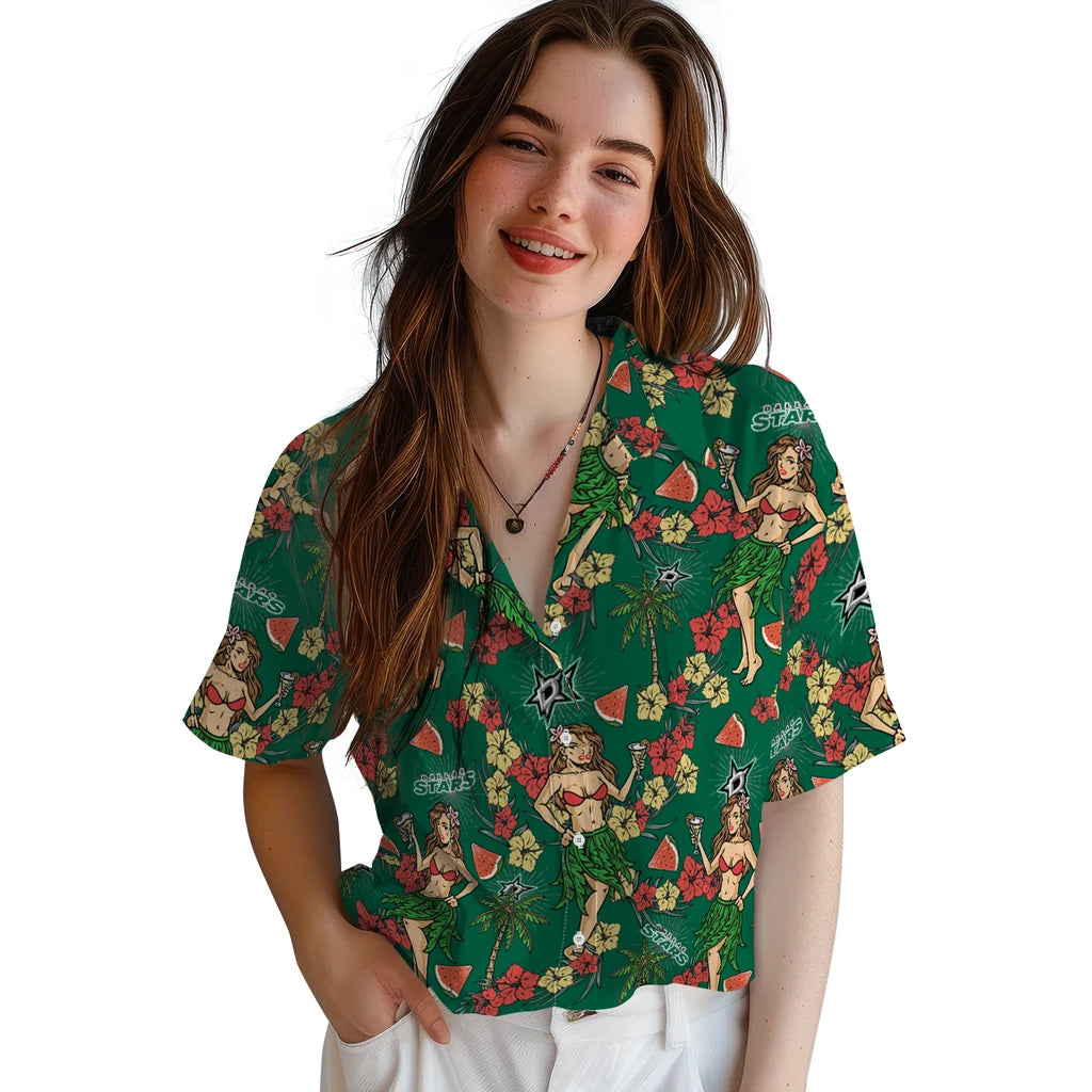Dallas Stars Hawaiian Shirt - Hawaiian Girls Design | Hula Hawaiian Shirts