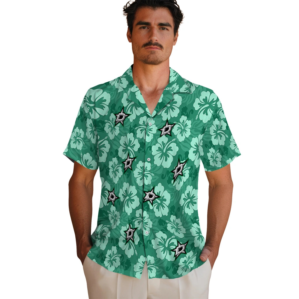 Dallas Stars Hawaiian Shirt - Hibiscus Cluster | Hula Hawaiian Shirts