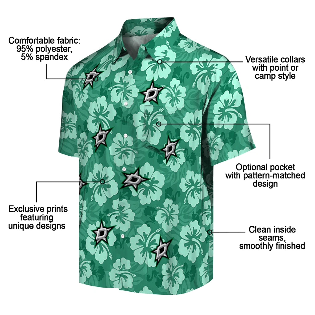 Dallas Stars Hawaiian Shirt - Hibiscus Cluster | Hula Hawaiian Shirts