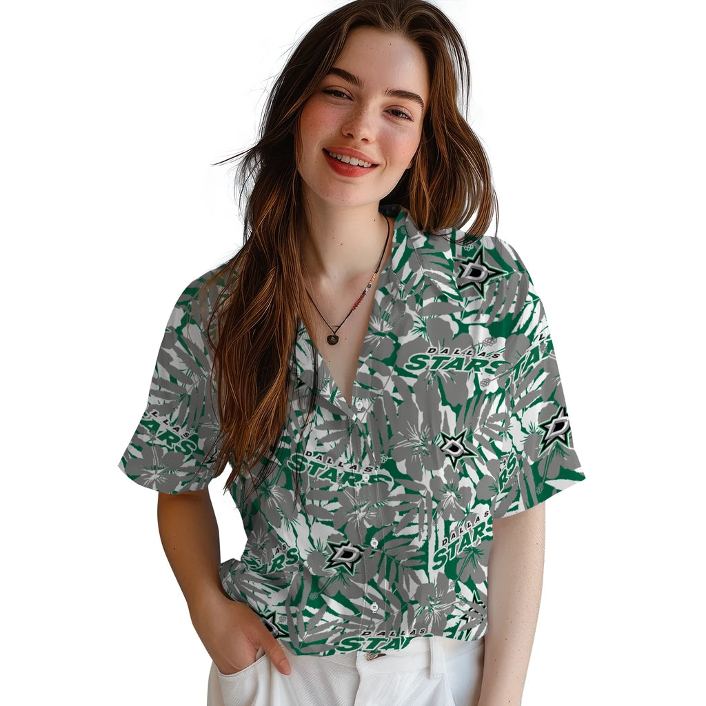 Dallas Stars Hawaiian Shirt - Hibiscus Overlay | Hula Hawaiian Shirts