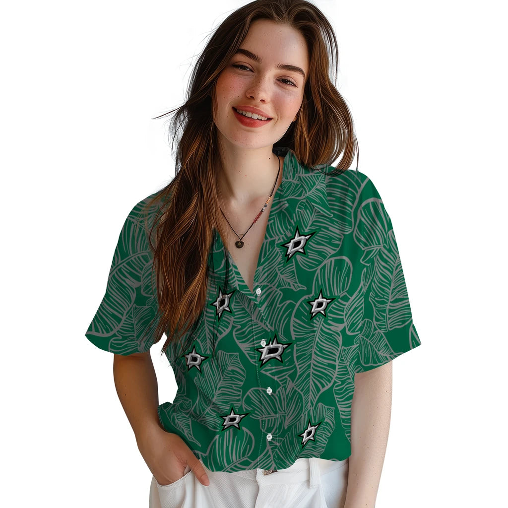 Dallas Stars Hawaiian Shirt - Leaf Outline | Hula Hawaiian Shirts