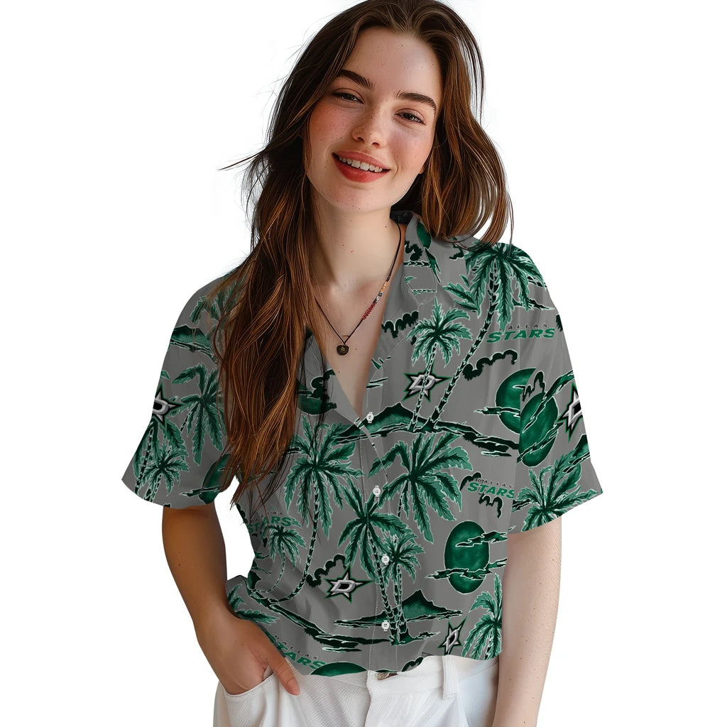 Dallas Stars Hawaiian Shirt - Palm Sunset | Hula Hawaiian Shirts