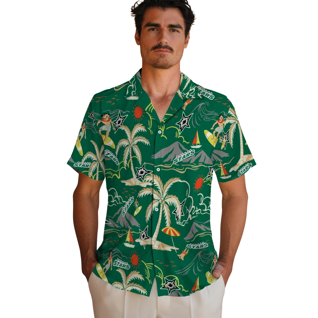 Dallas Stars Hawaiian Shirt - Palm Tree Island | Hula Hawaiian Shirts