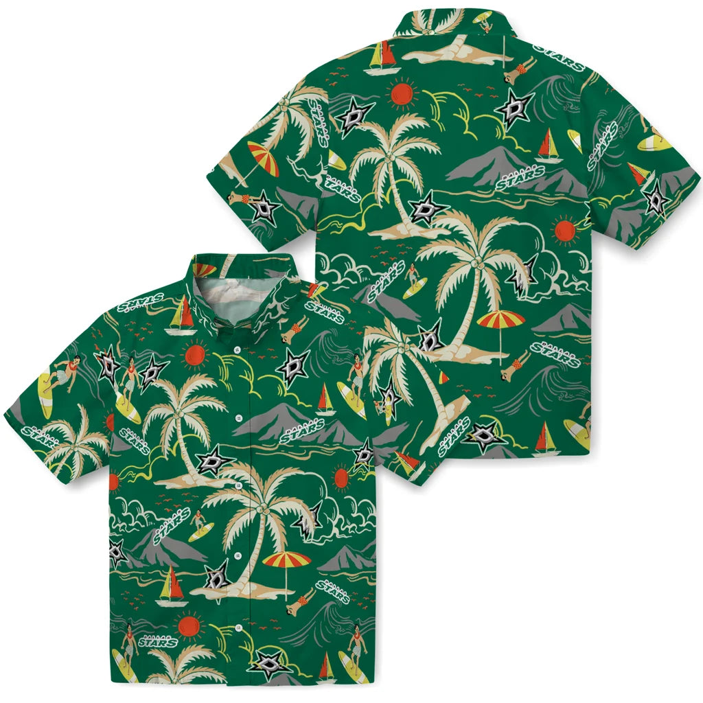 Dallas Stars Hawaiian Shirt - Palm Tree Island | Hula Hawaiian Shirts