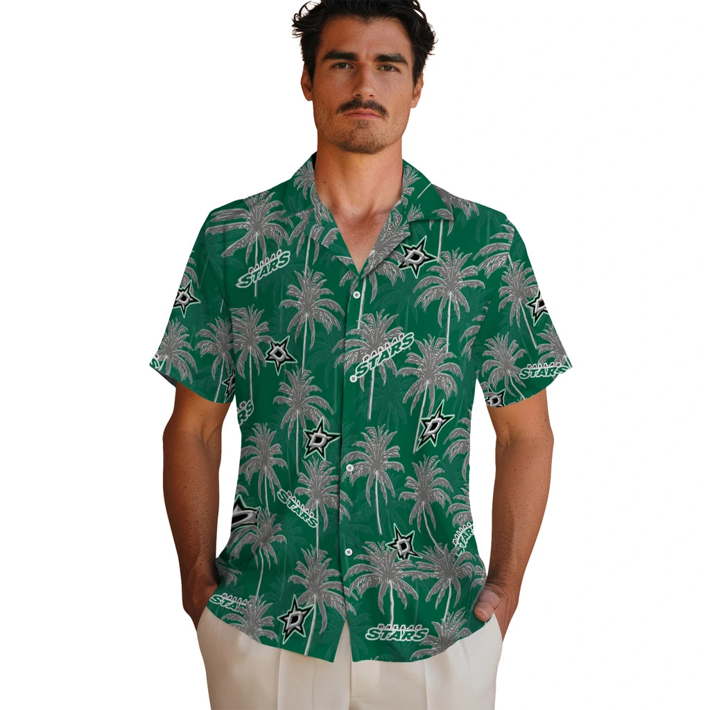 Dallas Stars Hawaiian Shirt - Palm Tree Motif | Hula Hawaiian Shirts