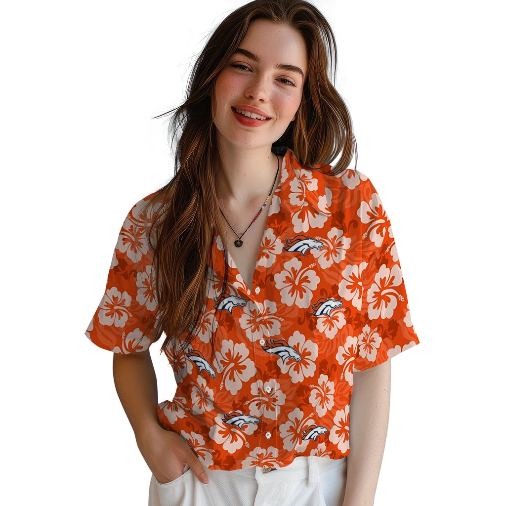 Denver Broncos Hawaiian Shirt - Hibiscus Cluster | Hula Hawaiian Shirts