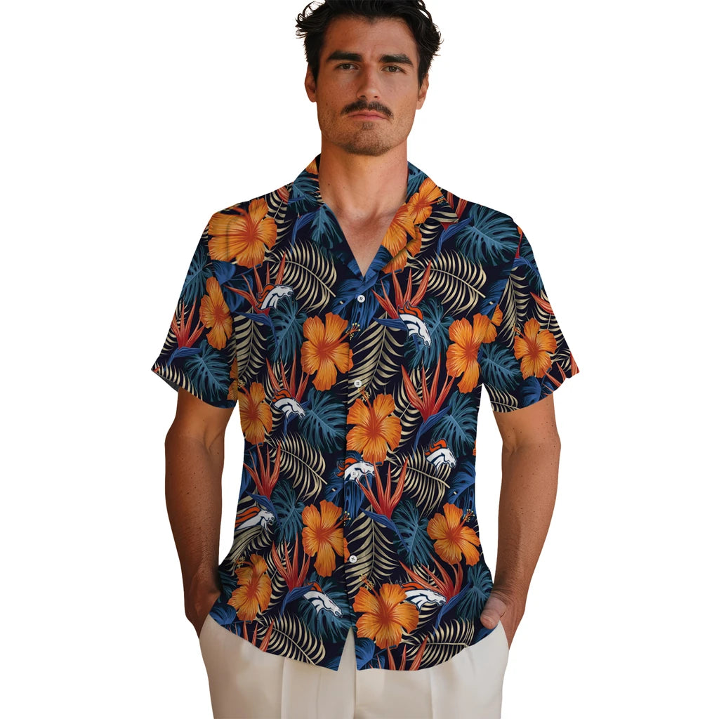 Denver Broncos Hawaiian Shirt - Hibiscus Foliage | Hula Hawaiian Shirts
