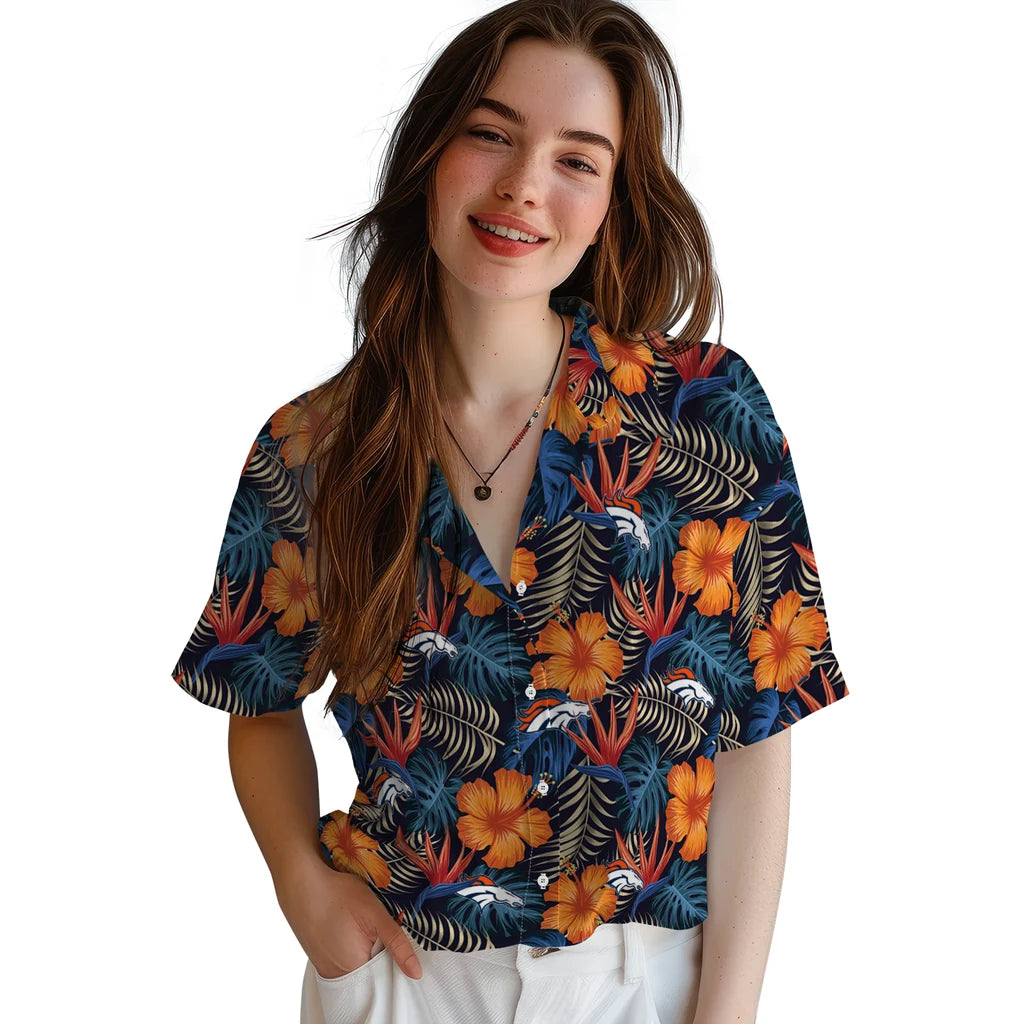 Denver Broncos Hawaiian Shirt - Hibiscus Foliage | Hula Hawaiian Shirts