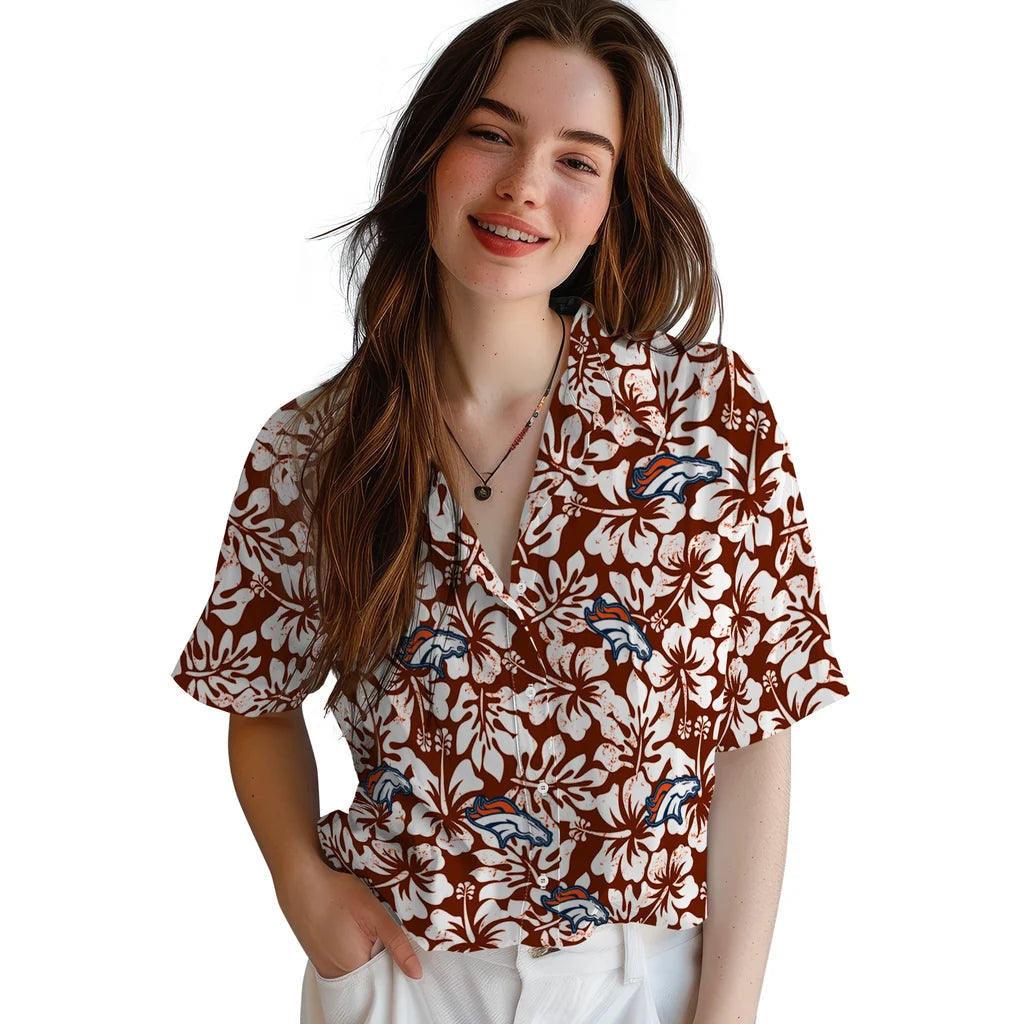 Denver Broncos Hawaiian Shirt - Hibiscus Motif | Hula Hawaiian Shirts