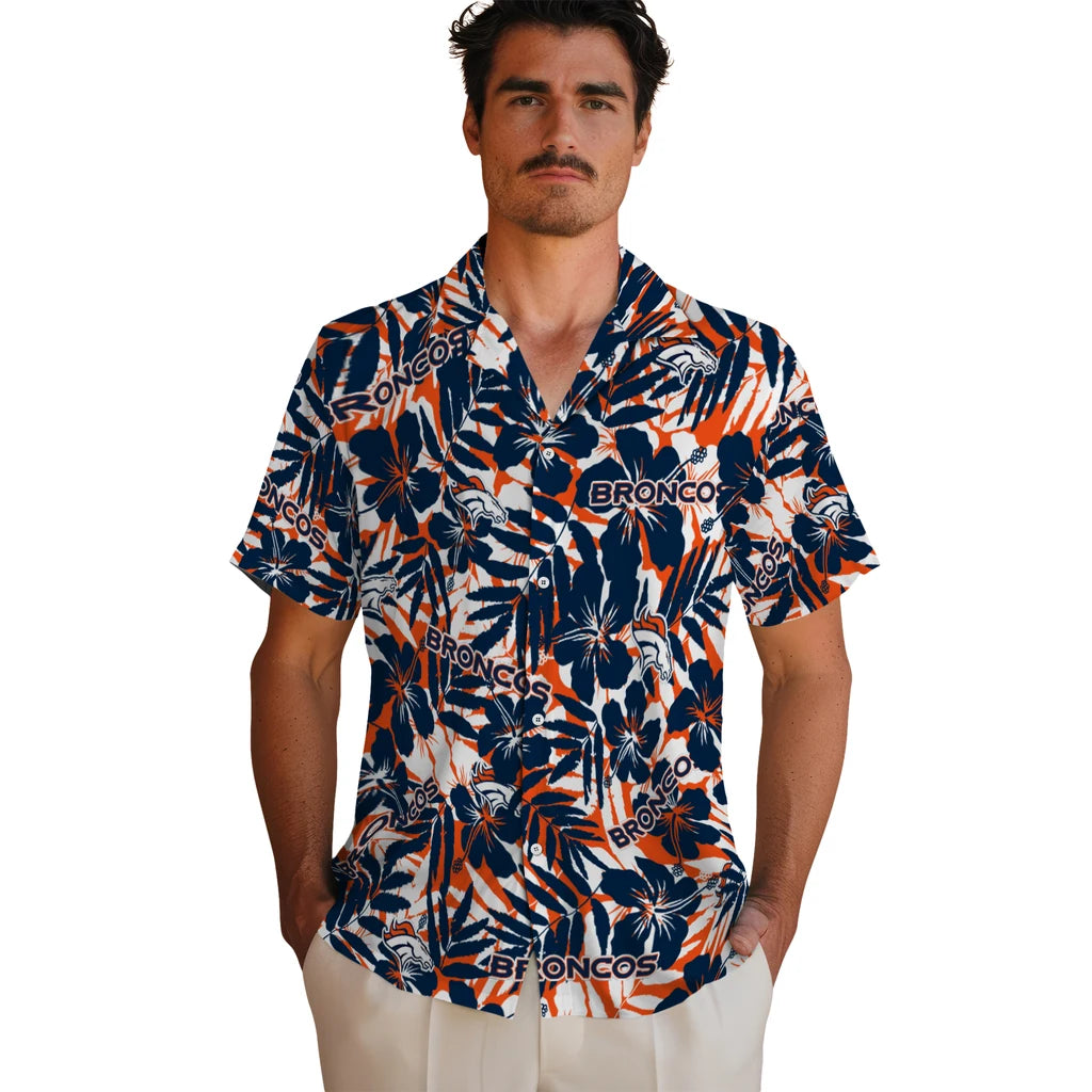 Denver Broncos Hawaiian Shirt - Hibiscus Overlay | Hula Hawaiian Shirts