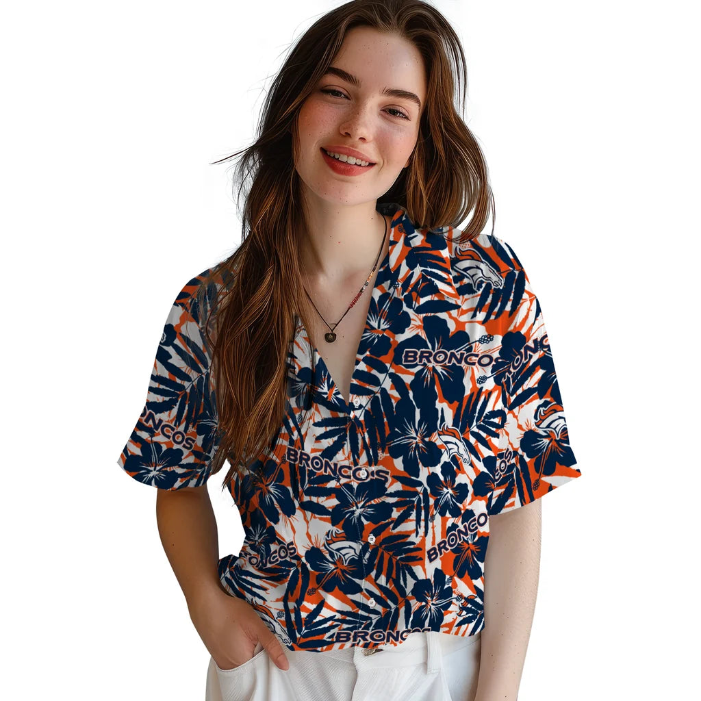 Denver Broncos Hawaiian Shirt - Hibiscus Overlay | Hula Hawaiian Shirts