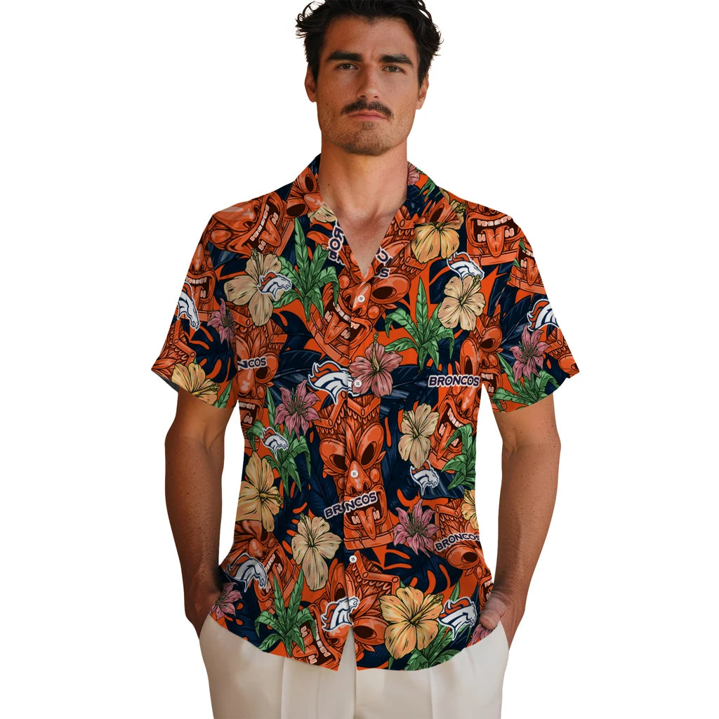 Denver Broncos Hawaiian Shirt - Hibiscus Tiki Jungle | Hula Hawaiian Shirts