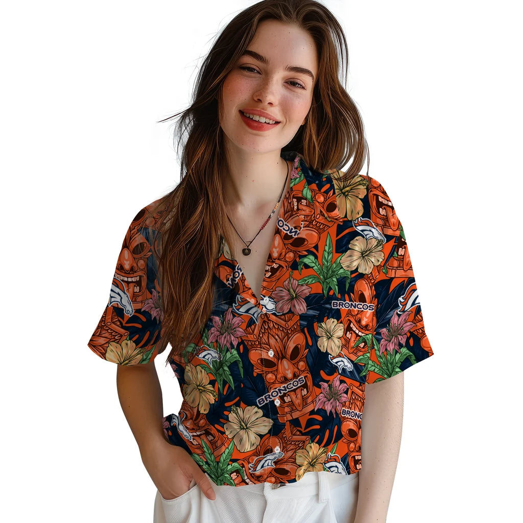 Denver Broncos Hawaiian Shirt - Hibiscus Tiki Jungle | Hula Hawaiian Shirts