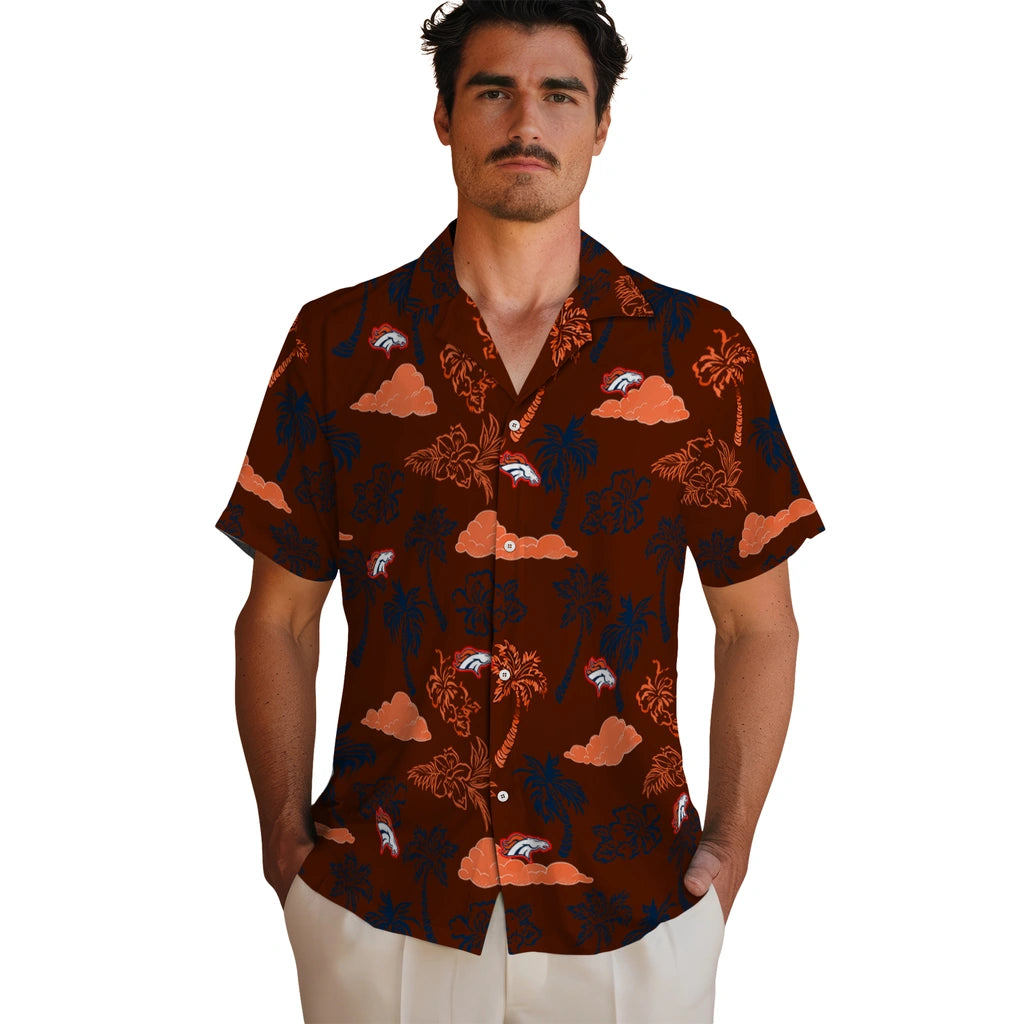 Denver Broncos Hawaiian Shirt - Palm And Clouds | Hula Hawaiian Shirts