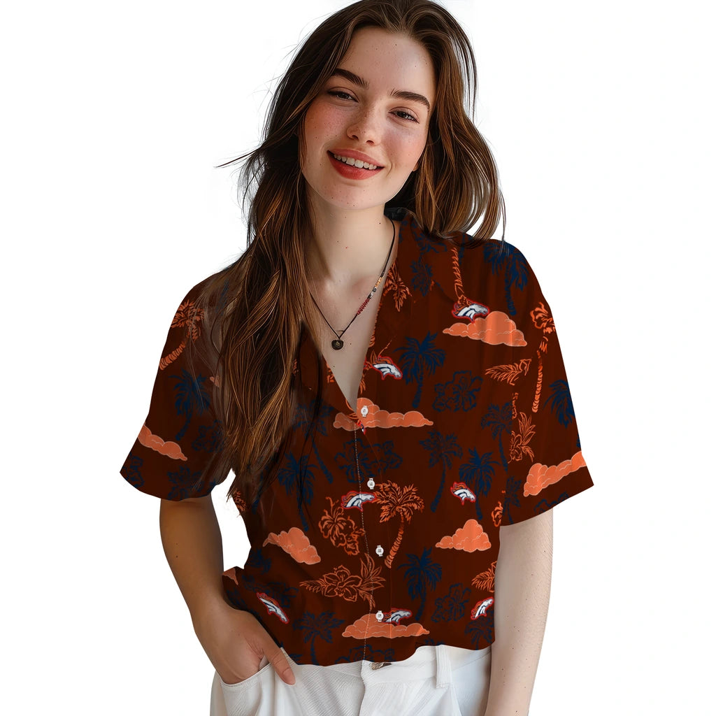 Denver Broncos Hawaiian Shirt - Palm And Clouds | Hula Hawaiian Shirts