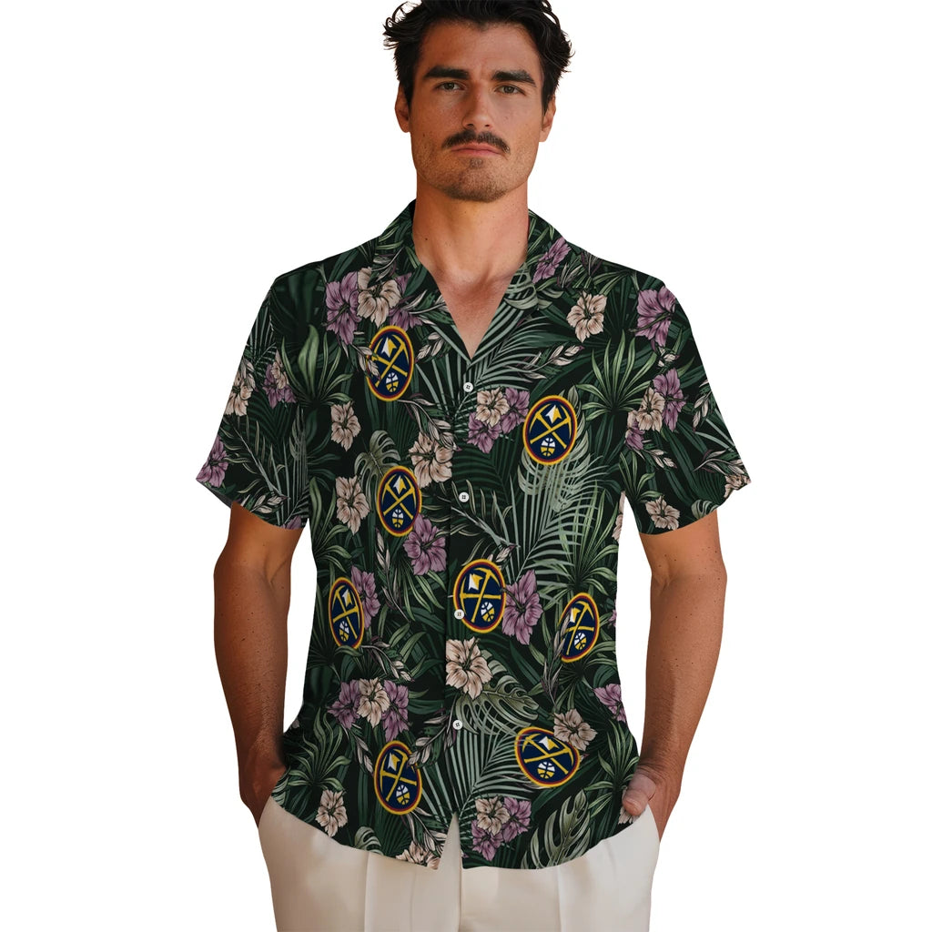Denver Nuggets Hawaiian Shirt - Hibiscus Leaves Pattern | Hula Hawaiian Shirts