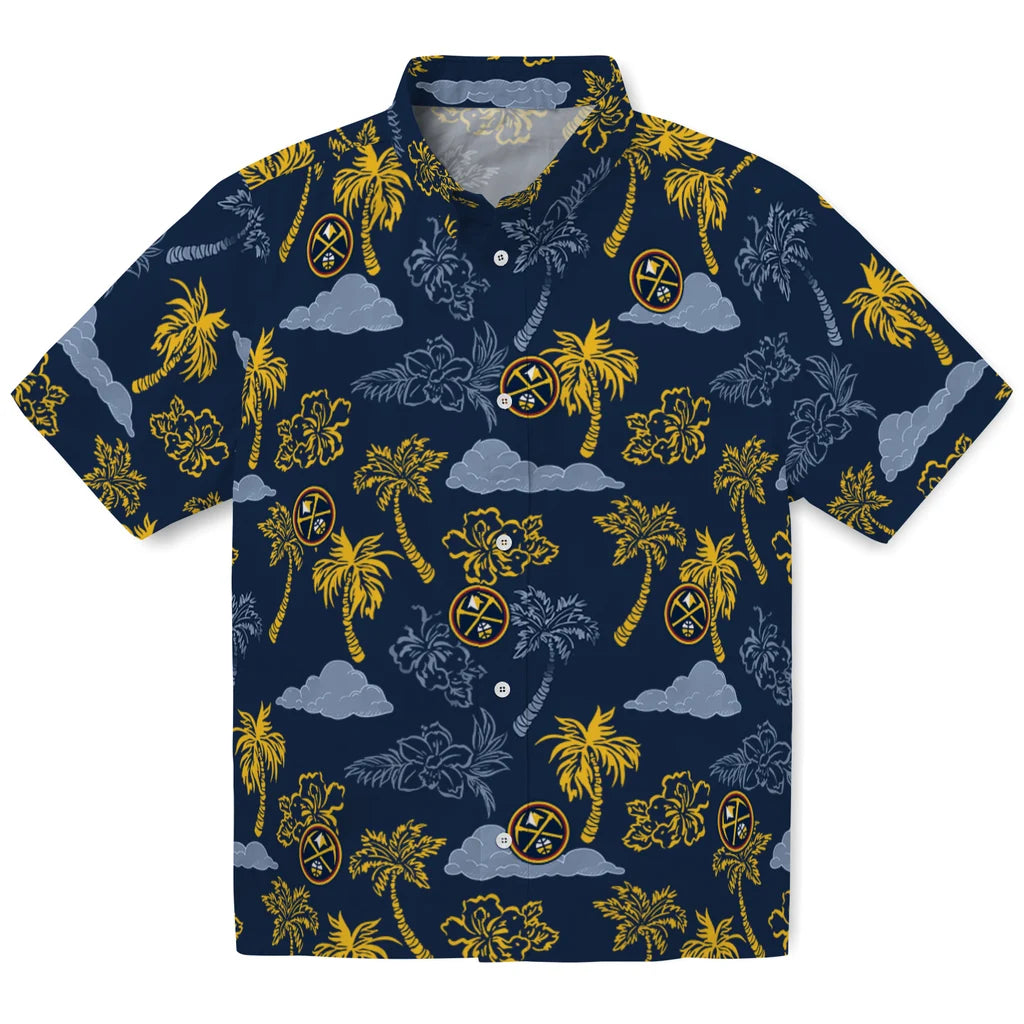 Denver Nuggets Hawaiian Shirt - Palm And Clouds | Hula Hawaiian Shirts