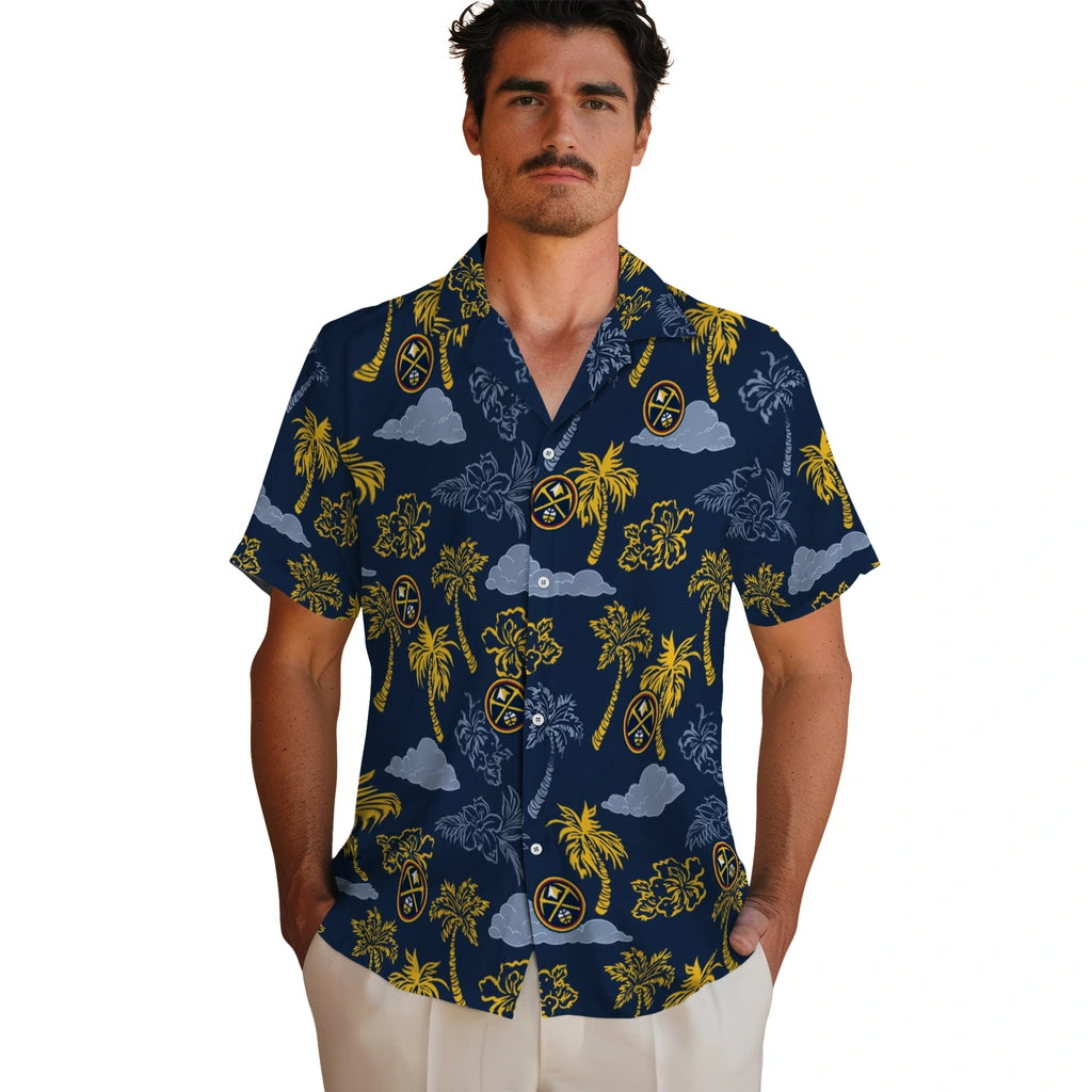 Denver Nuggets Hawaiian Shirt - Palm And Clouds | Hula Hawaiian Shirts