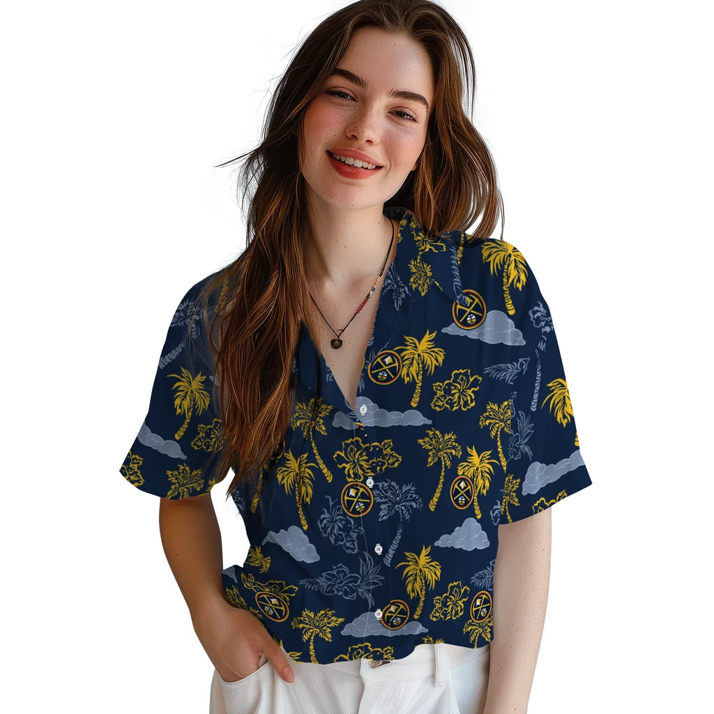 Denver Nuggets Hawaiian Shirt - Palm And Clouds | Hula Hawaiian Shirts