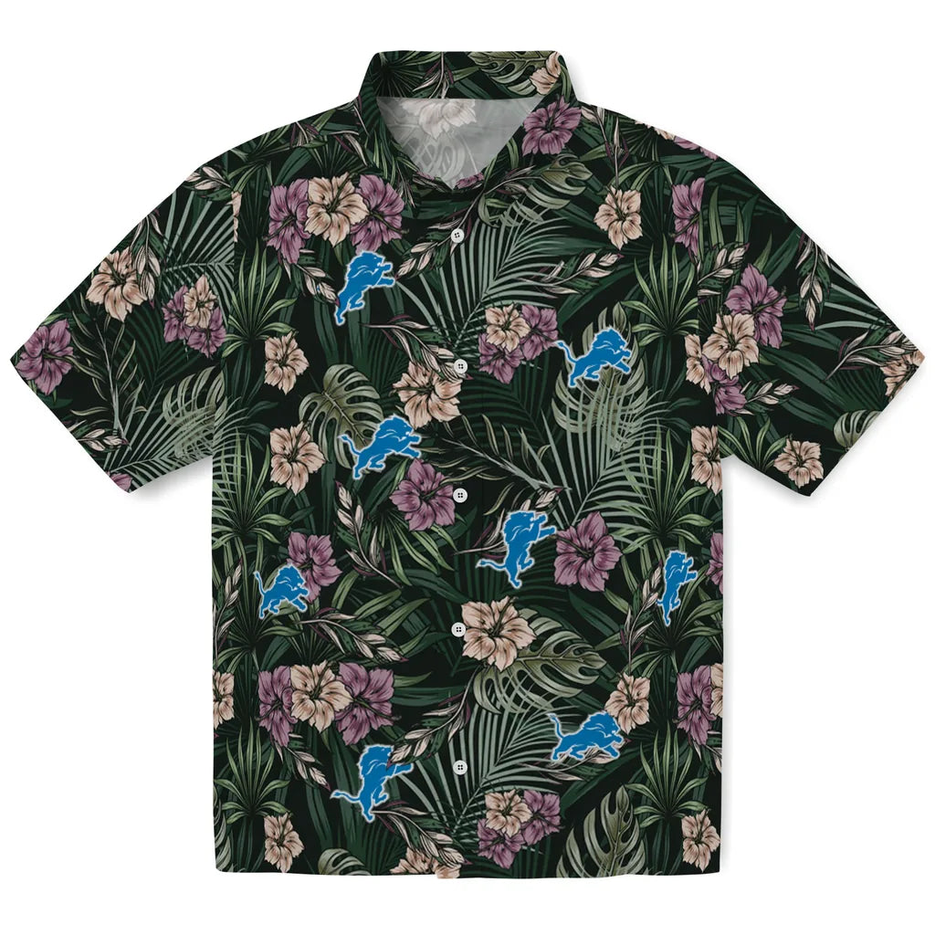Detroit Lions Hawaiian Shirt - Hibiscus Leaves Pattern | Hula Hawaiian Shirts