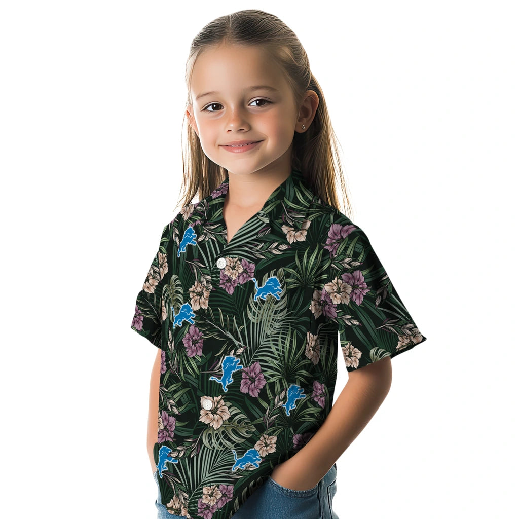 Detroit Lions Hawaiian Shirt - Hibiscus Leaves Pattern | Hula Hawaiian Shirts