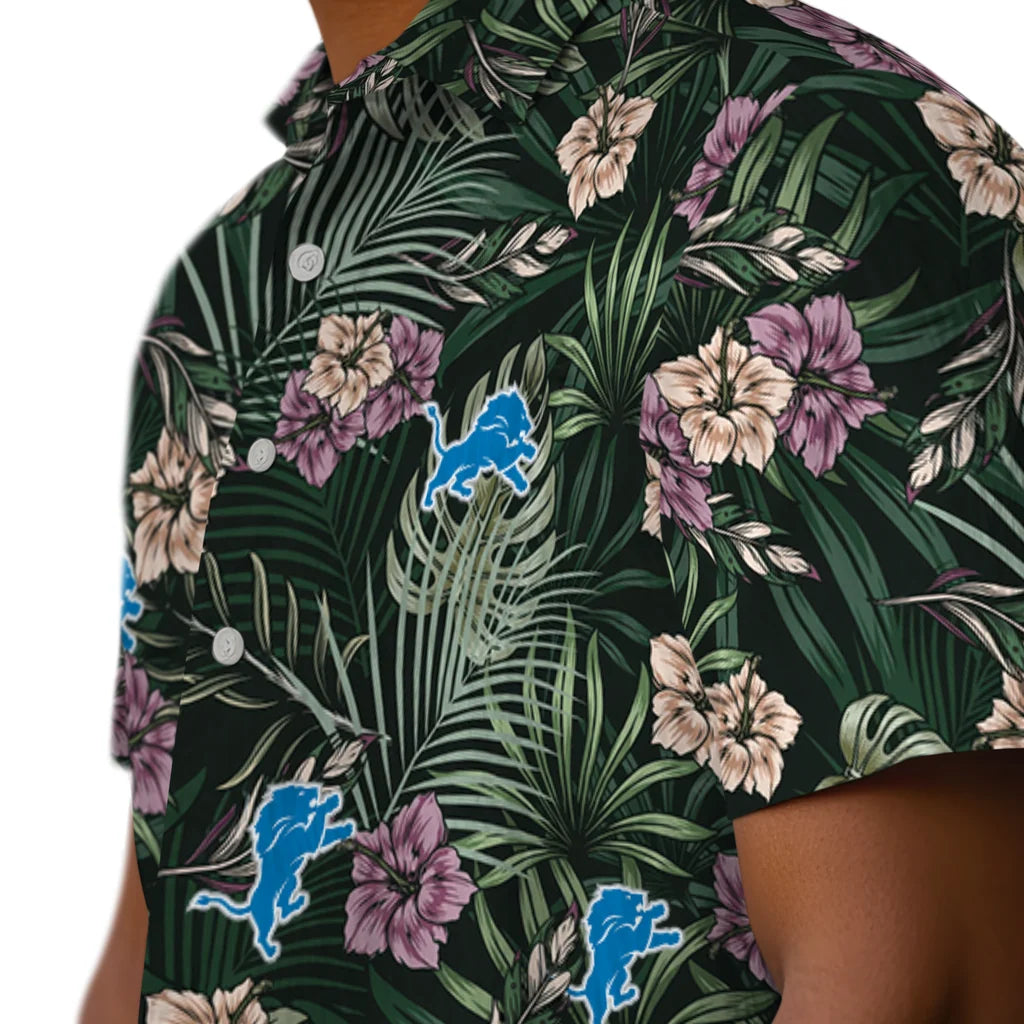 Detroit Lions Hawaiian Shirt - Hibiscus Leaves Pattern | Hula Hawaiian Shirts