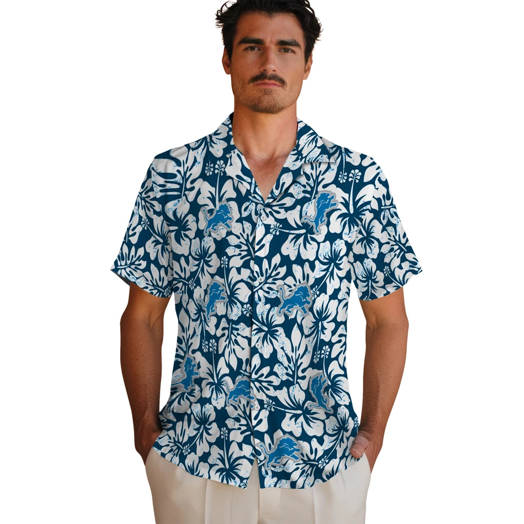 Detroit Lions Hawaiian Shirt - Hibiscus Motif | Hula Hawaiian Shirts