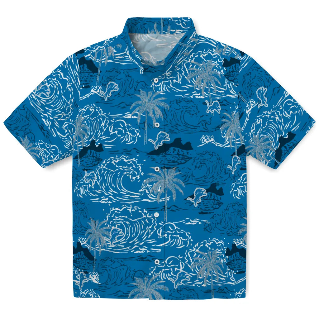 Detroit Lions Hawaiian Shirt - Wave Palm | Hula Hawaiian Shirts