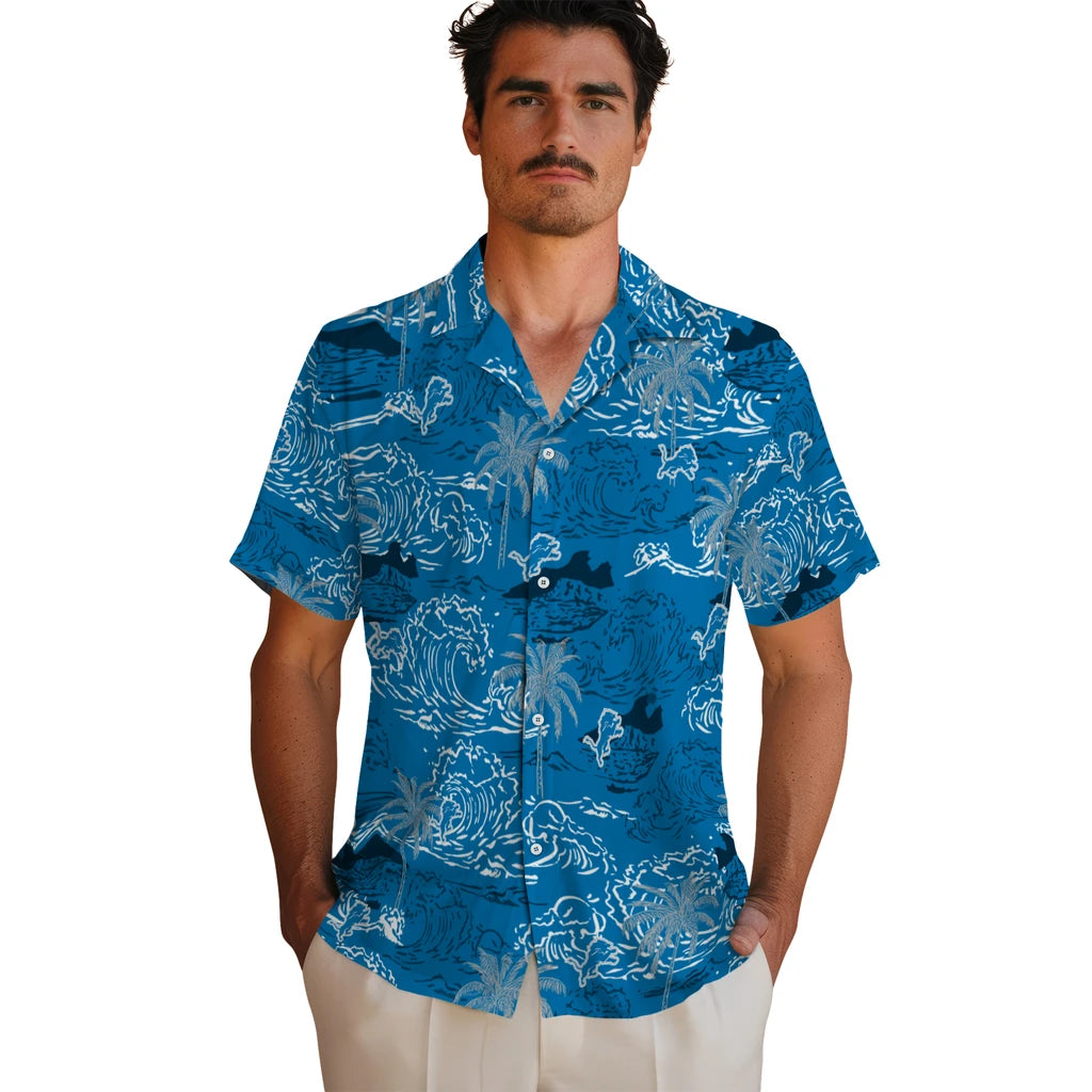 Detroit Lions Hawaiian Shirt - Wave Palm | Hula Hawaiian Shirts