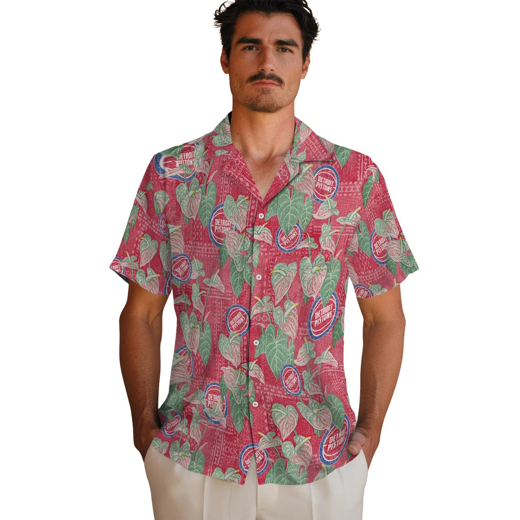 Detroit Pistons Hawaiian Shirt - Anthurium Overlay | Hula Hawaiian Shirts