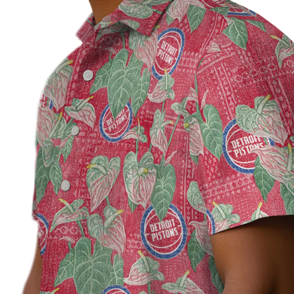 Detroit Pistons Hawaiian Shirt - Anthurium Overlay | Hula Hawaiian Shirts