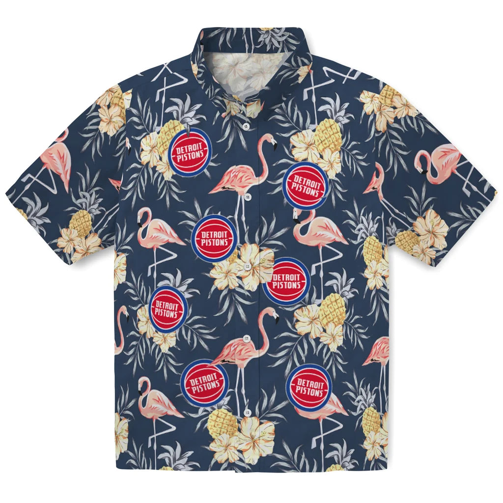 Detroit Pistons Hawaiian Shirt - Flamingo Hibiscus | Hula Hawaiian Shirts