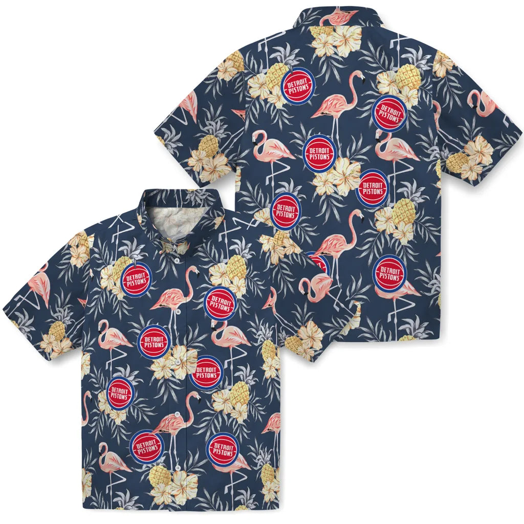 Detroit Pistons Hawaiian Shirt - Flamingo Hibiscus | Hula Hawaiian Shirts