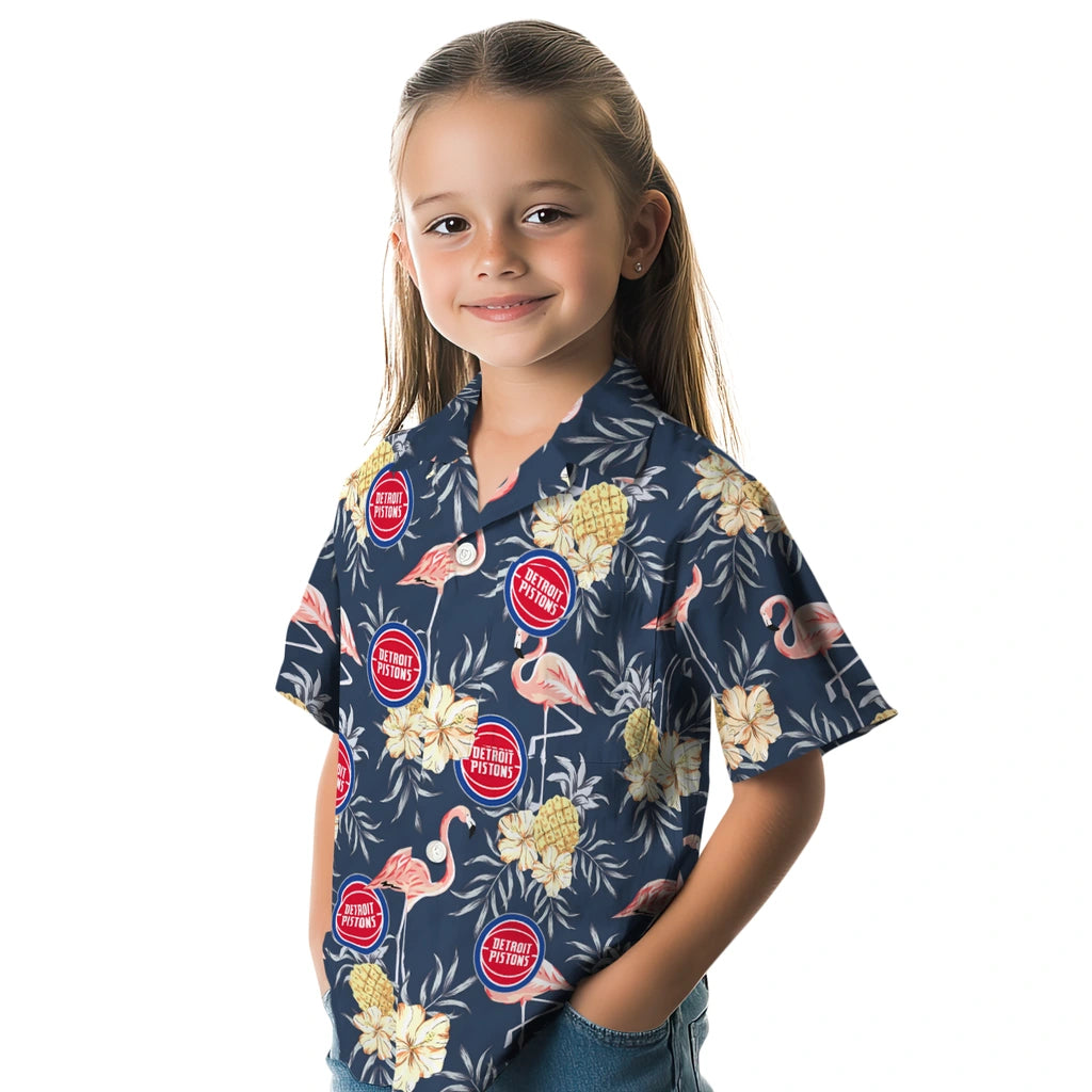 Detroit Pistons Hawaiian Shirt - Flamingo Hibiscus | Hula Hawaiian Shirts