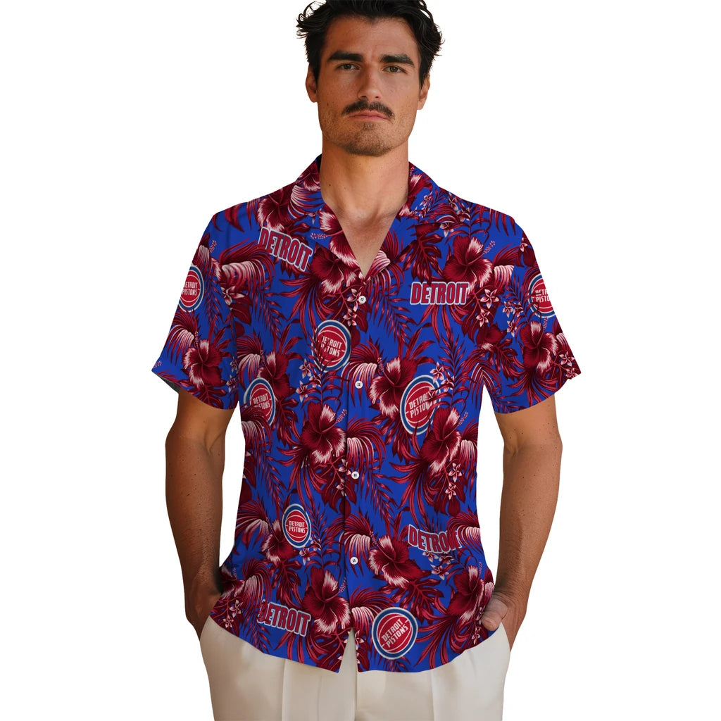Detroit Pistons Hawaiian Shirt - Hibiscus Exotic | Hula Hawaiian Shirts