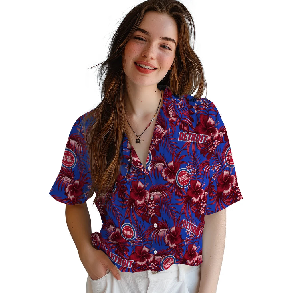 Detroit Pistons Hawaiian Shirt - Hibiscus Exotic | Hula Hawaiian Shirts