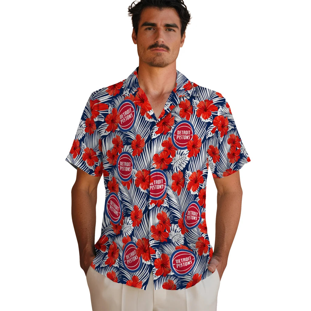 Detroit Pistons Hawaiian Shirt - Hibiscus Fiesta | Hula Hawaiian Shirts