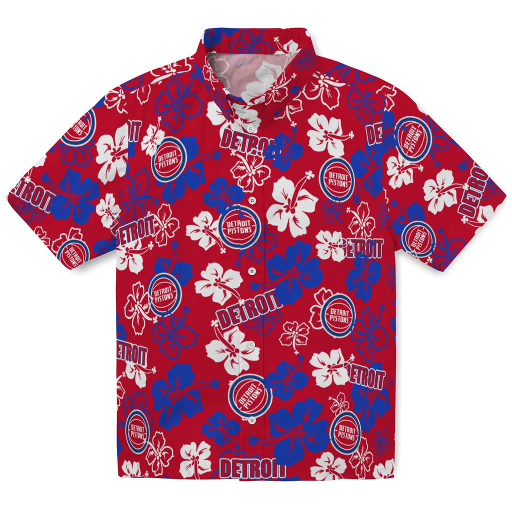 Detroit Pistons Hawaiian Shirt - Hibiscus Flower Design | Hula Hawaiian Shirts