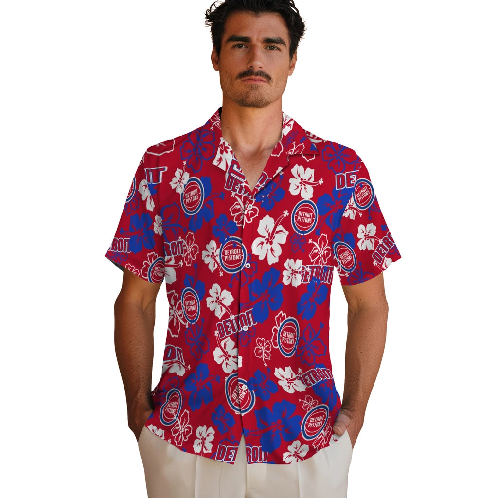 Detroit Pistons Hawaiian Shirt - Hibiscus Flower Design | Hula Hawaiian Shirts